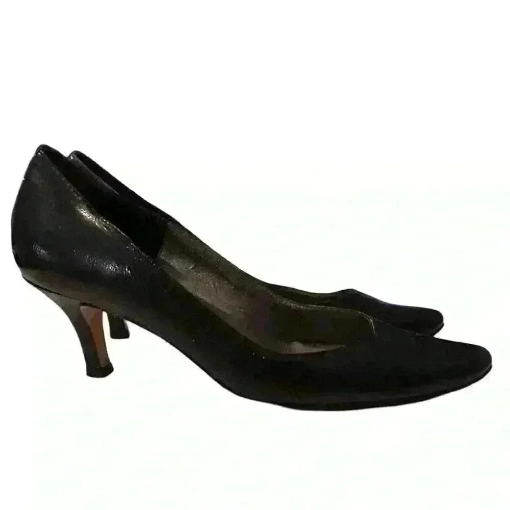 Vintage Roberto Capucci heels italian used size 7 black square toe leather pumps
